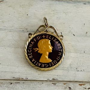 Vintage vermeil 1967 QueenElisabeth half penny pendant